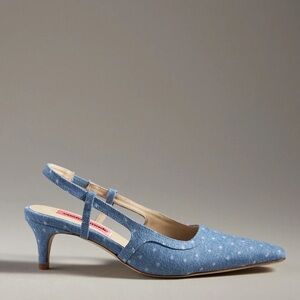 Custommade Anita dotted denim sling back heels